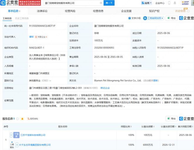 大千生态成立新公司,含游乐园服务业务